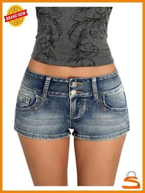 Y2K Low Rise Micro Jean Shorts High Stretch Denim Streetwear